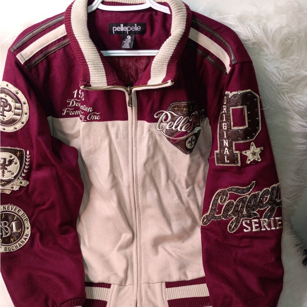 Pelle Pelle Maroon and Beige Quilted Jacket